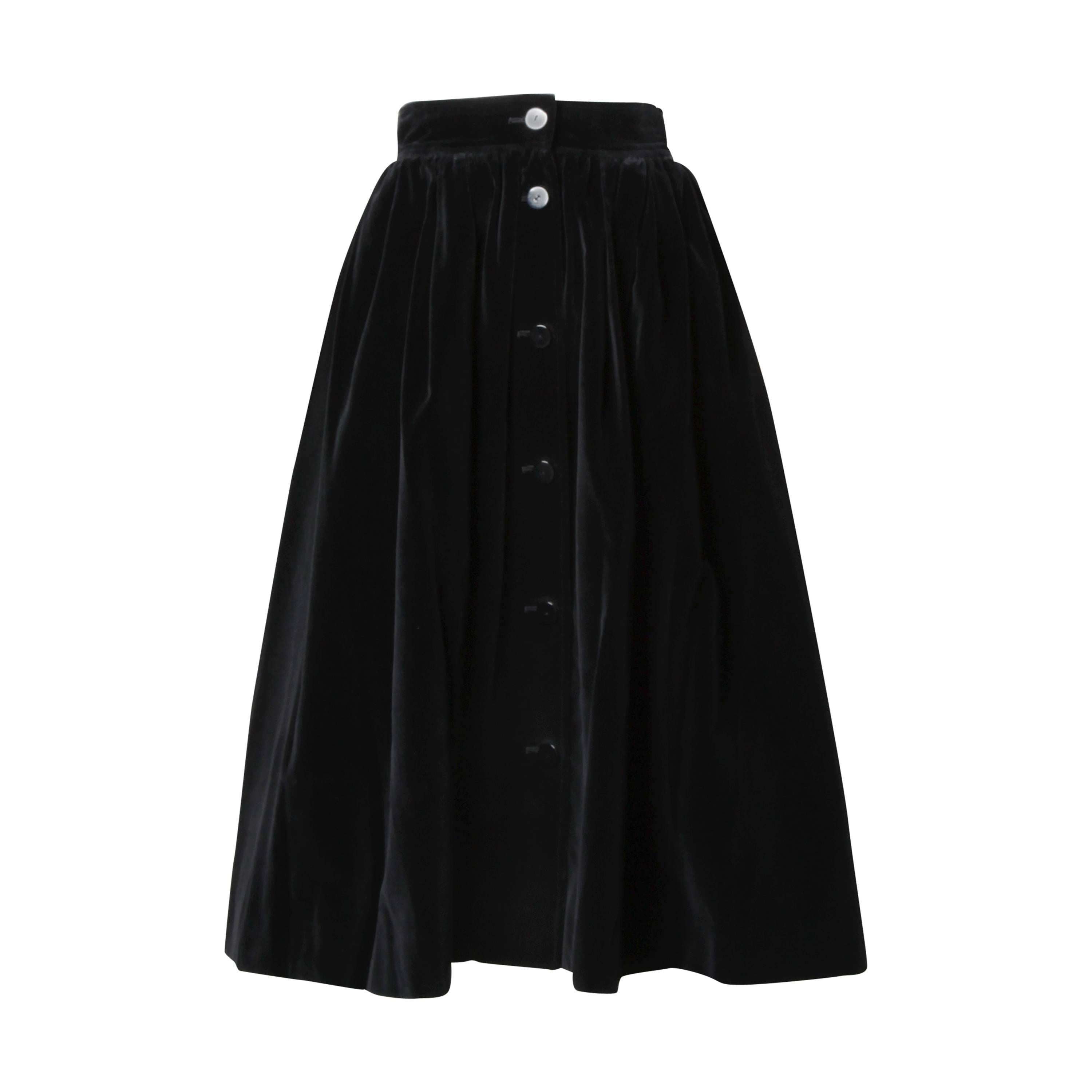 Yves Saint Laurent YSL Vintage 1970s Black Velvet Skirt