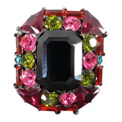 YVES SAINT LAURENT Multi-Color Crystal Square Cocktail Ring