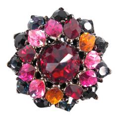 YVES SAINT LAURENT Red Multi Color Crystal Cocktail Ring