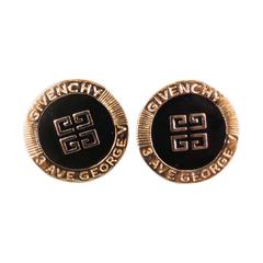 GIVENCHY Gold & Black Enamel Logo Clip On Earrings