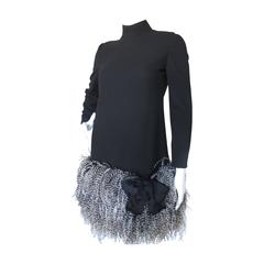1968 Geoffrey Beene Wool Cocktail Dress w/Black & White Maribou Feathers