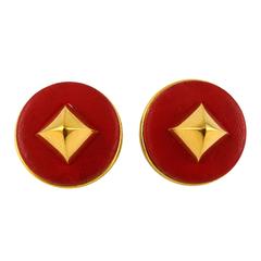 Hermes Vintage Medor Strawberry Leather Stud Earrings