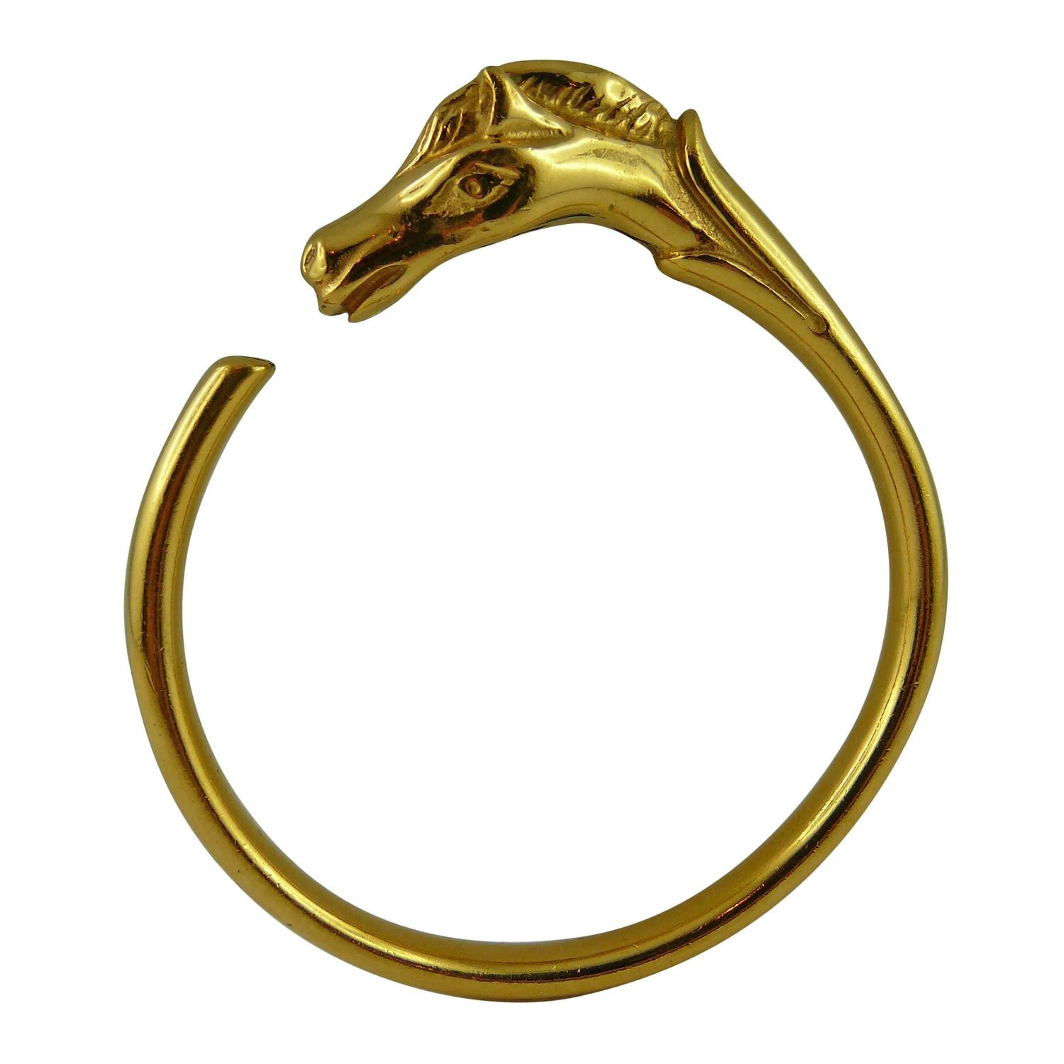 Hermes Paris Vintage Gold Plated Horse Head Bracelet Bangle at 1stdibs