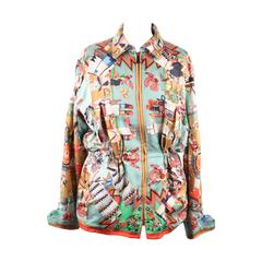 HERMES PARIS Vintage Silk REVERSIBLE JACKET Columbus & Kachinas Print RARE 12
