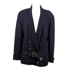 CHANEL BOUTIQUE Vintage Blue SUIT Belted BLAZER Jacket & MINI SKIRT Sz 38 FR