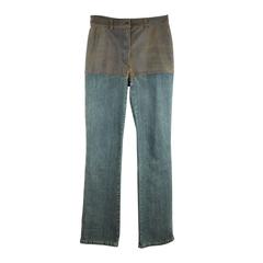 CHANEL Blue Indigo Denim JEANS TROUSERS w/ Crackling Leather Upper SZ 36 10
