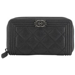 Chanel Boy Zip Around Wallet Quilted Caviar Small