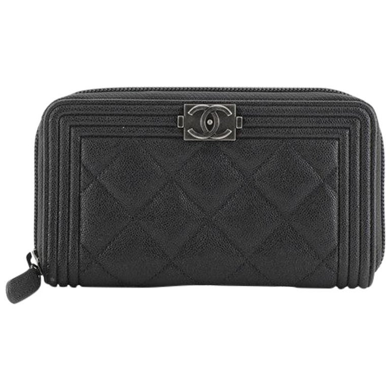 Chanel Boy Zip Around Wallet Quilted Caviar Small at 1stDibs