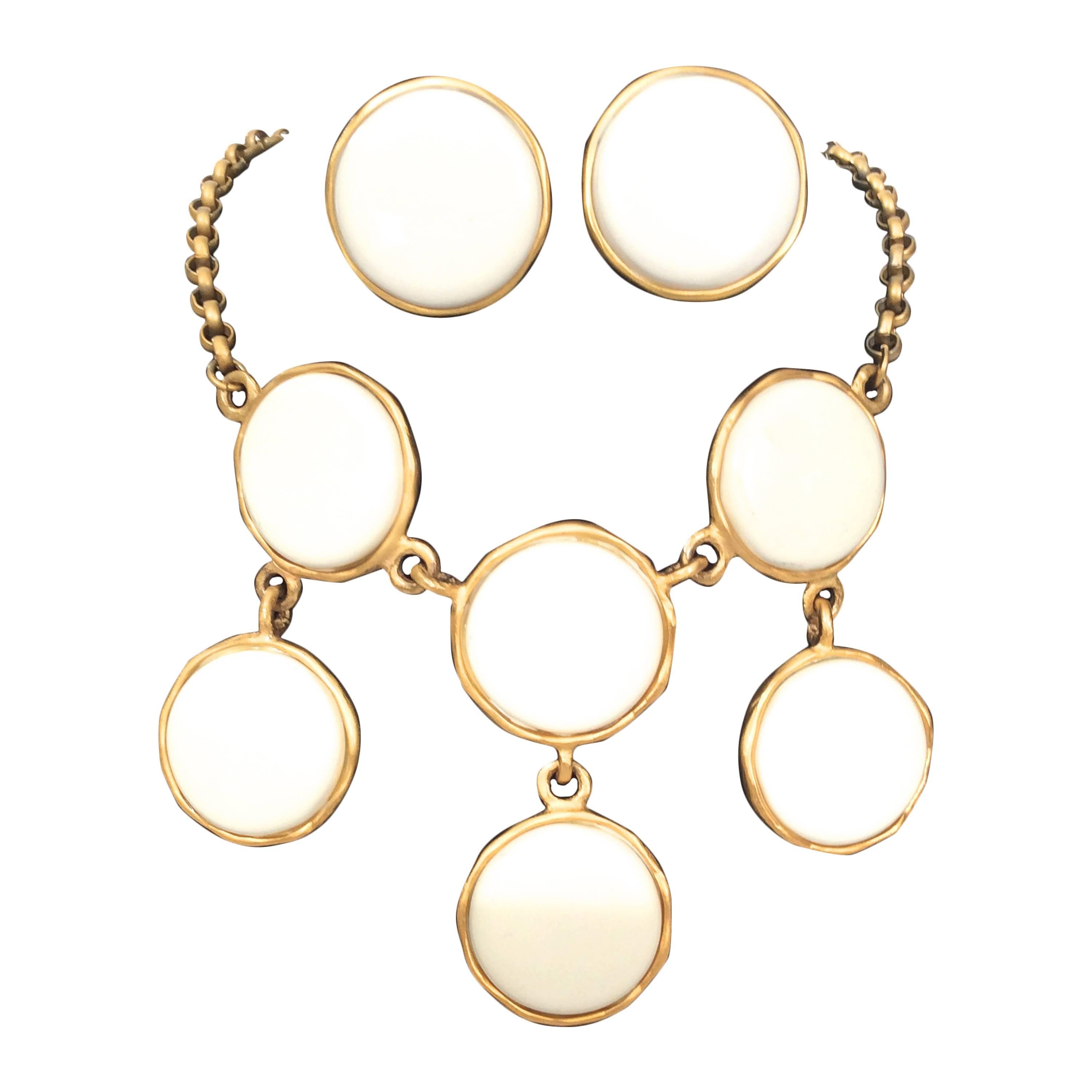Kenneth J Lane  KJL White and Gold Necklace with Matching Earrings For Sale
