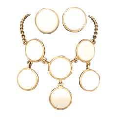 Vintage Kenneth J Lane  KJL White and Gold Necklace with Matching Earrings