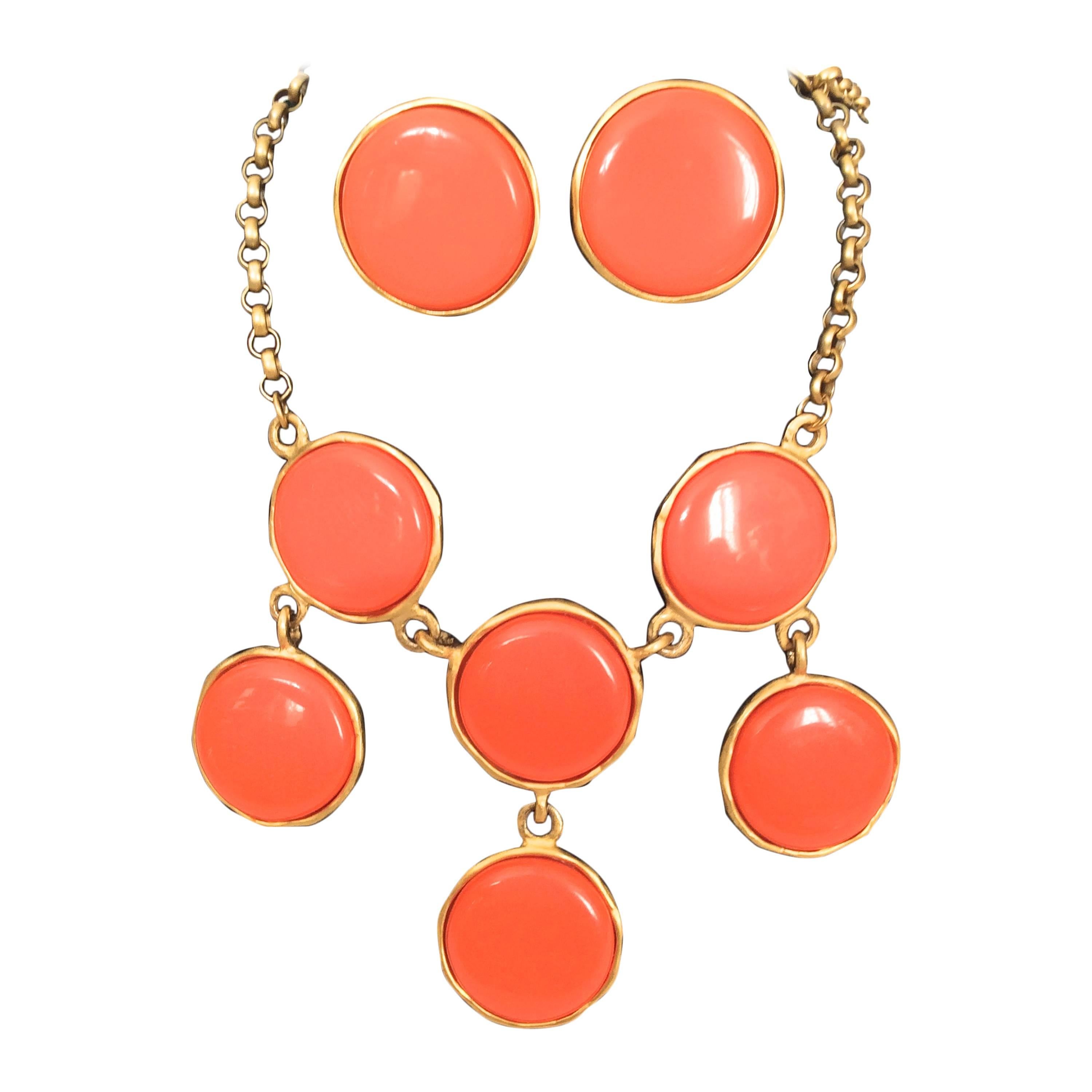 Kenneth J Lane (KJL) Orange Necklace with Matching Earrings For Sale