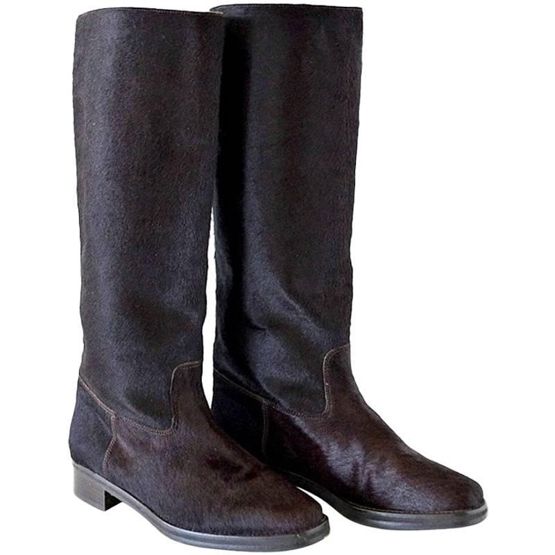 Manolo Blahnik Boot Sleek Pony Rich Luster 36 / 6 New For Sale