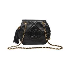 Chanel Fringe Shoulder Bag 21cm Black Large Quilted Leather