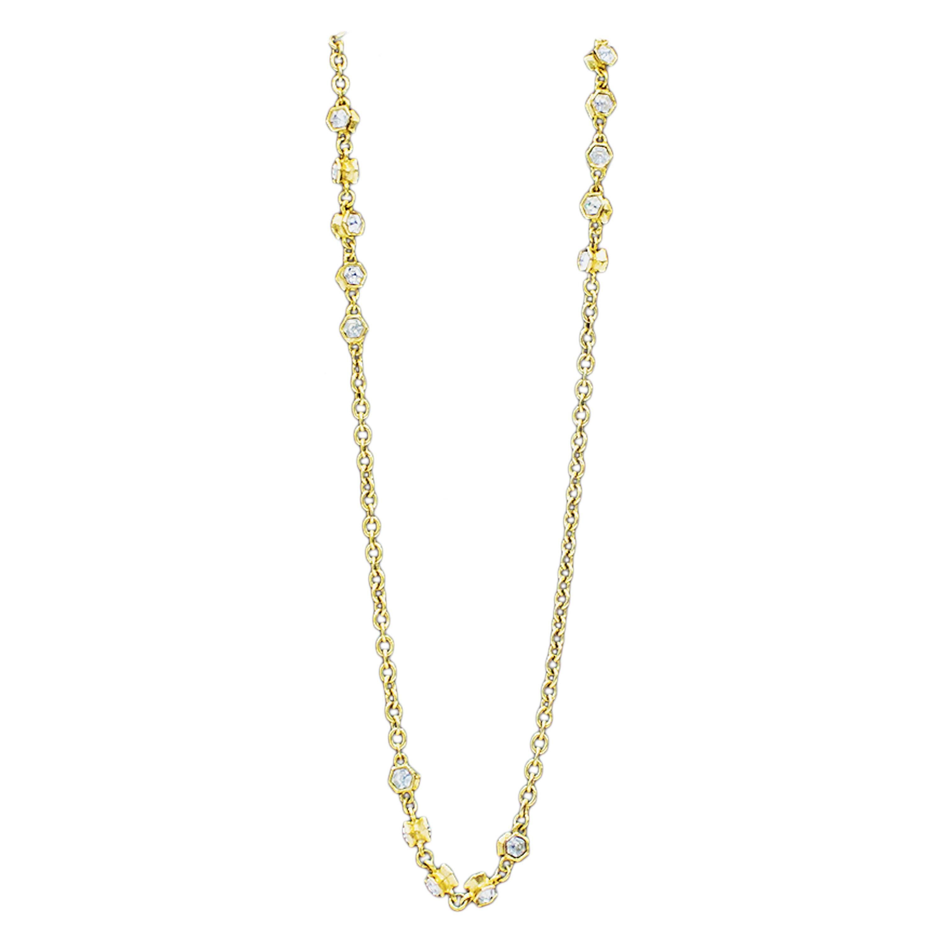 1970's Chanel Gold Chain Sautoir Necklace with Rhinestones