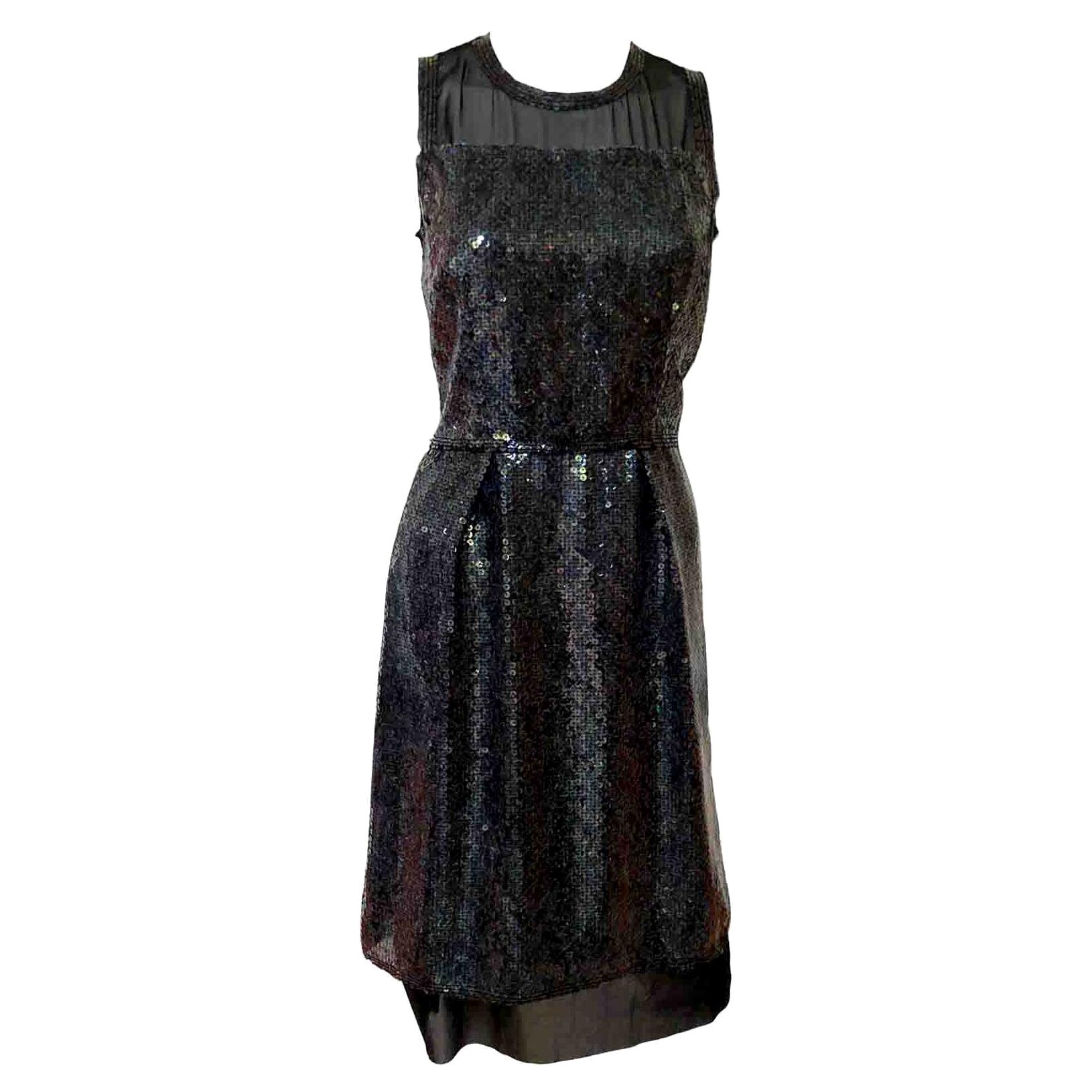 Marc Jacobs Black Sequin and Sheer Lingerie Bodice Sleeveless Cocktail Dress For Sale