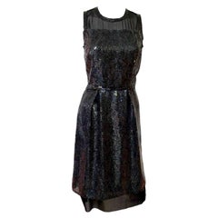 Marc Jacobs Black Sequin and Sheer Lingerie Bodice Sleeveless Cocktail Dress