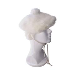 Chic 1960s 60s White Vintage Rabbit Fur Beret Hat w/ Pom Pom 