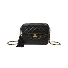 Chanel Vintage Fringe Shoulder Bag 23 cm Black Leather