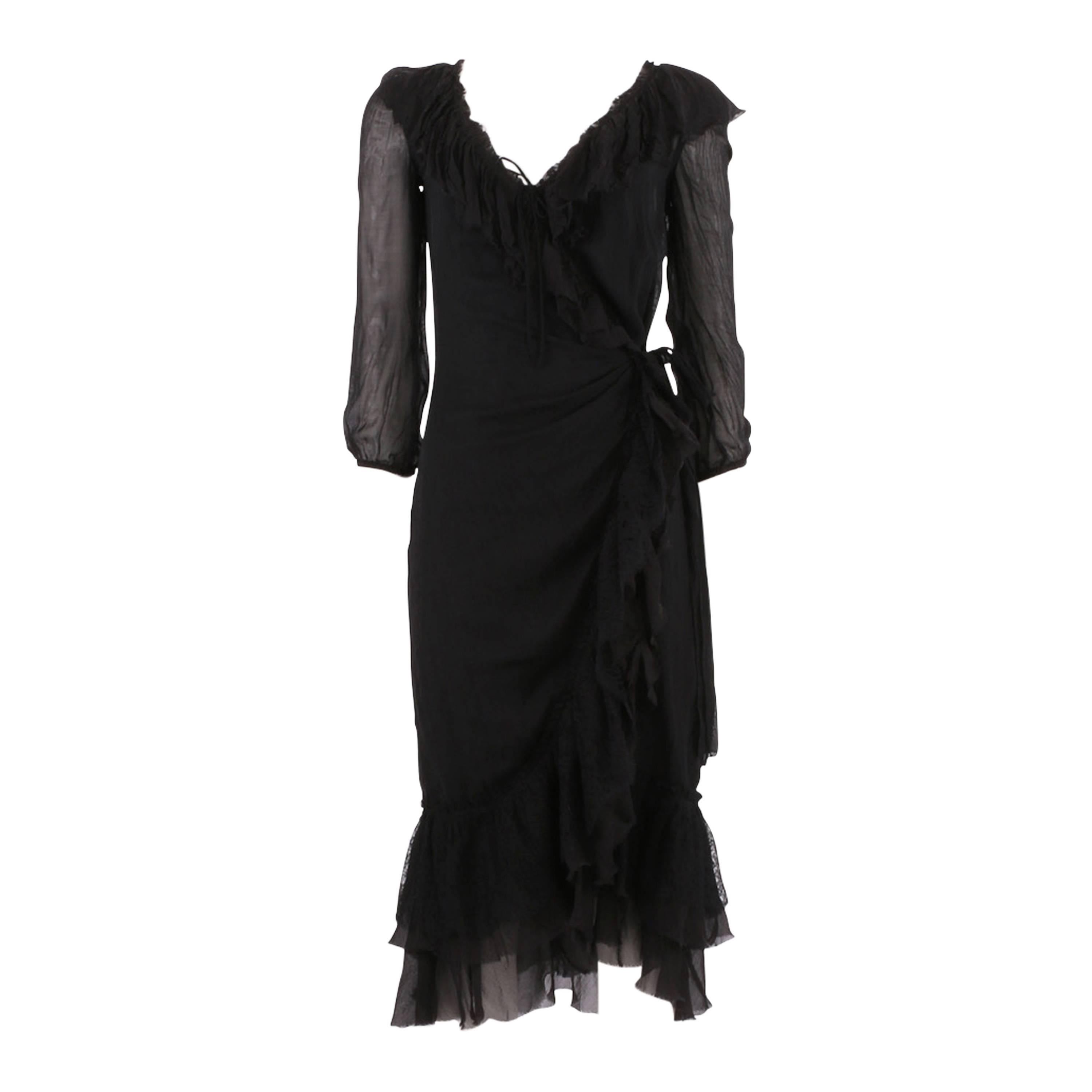 Prada Black Silk Overlay Dress with Lace For Sale