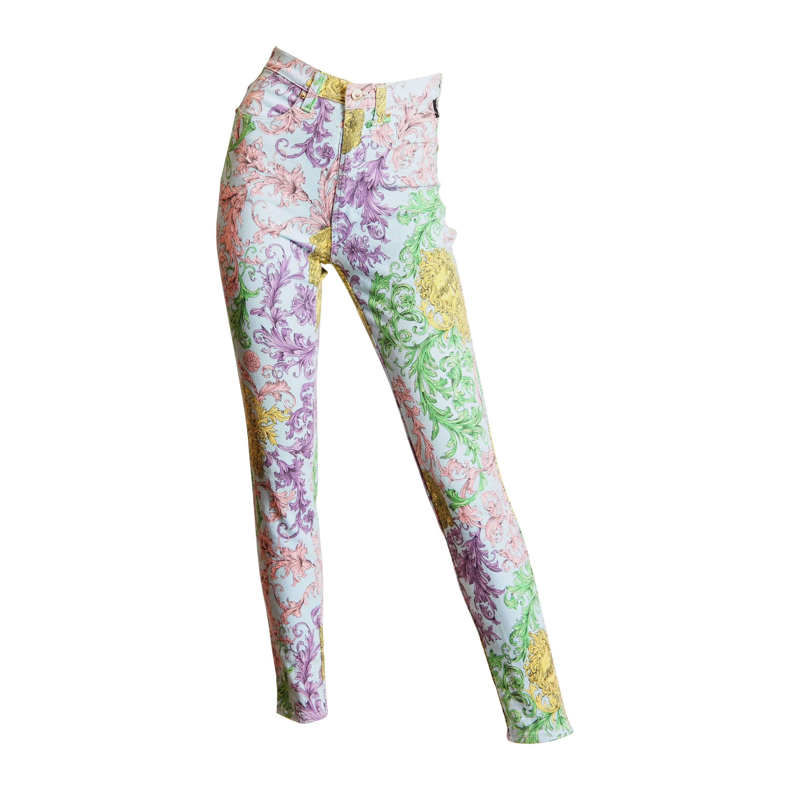 Gianni Versace Baroque Print High-Waisted Jeans