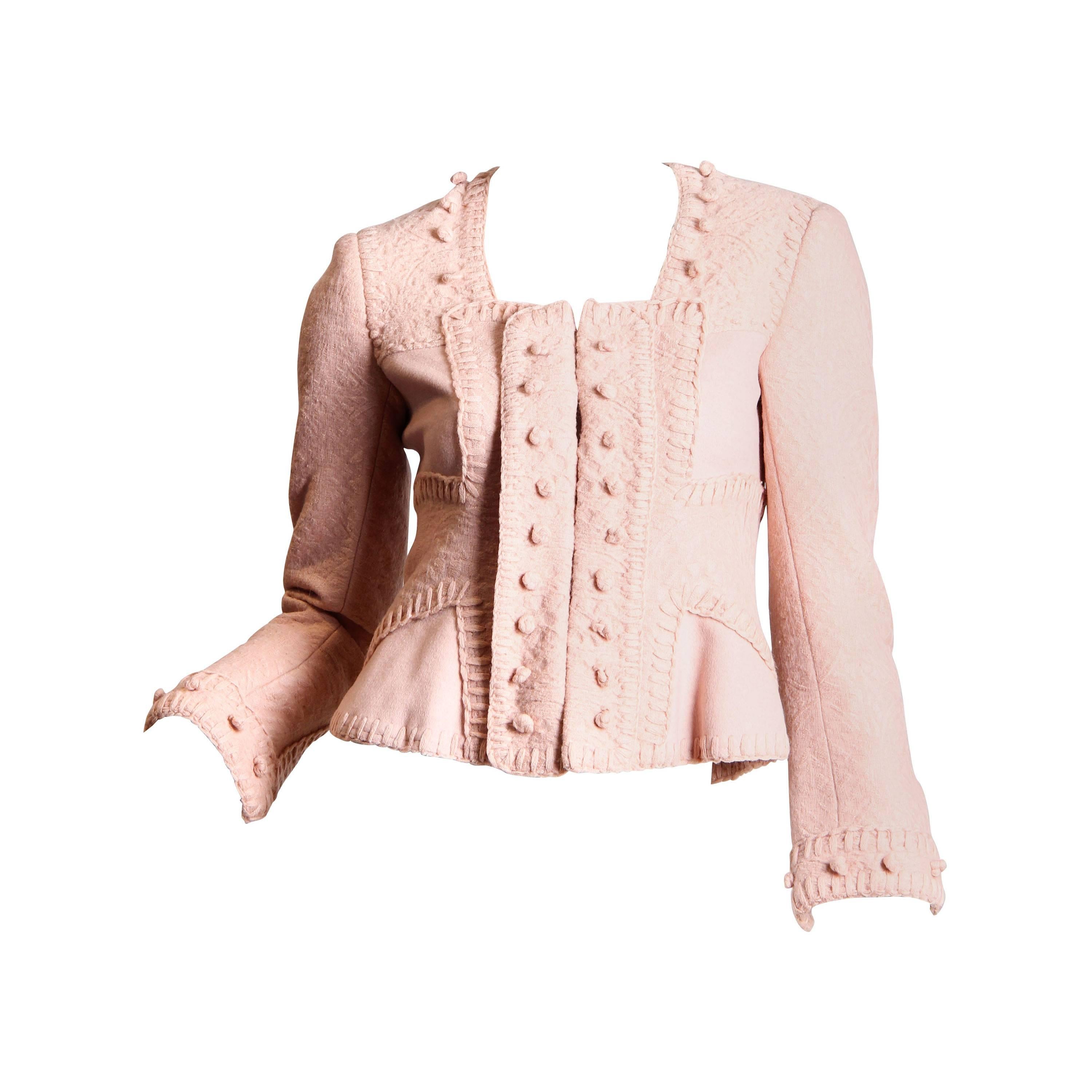 2000S YVES SAINT LAURENT Baby Pink Wool Blend Brocade Tom Ford For YSL Jacket
