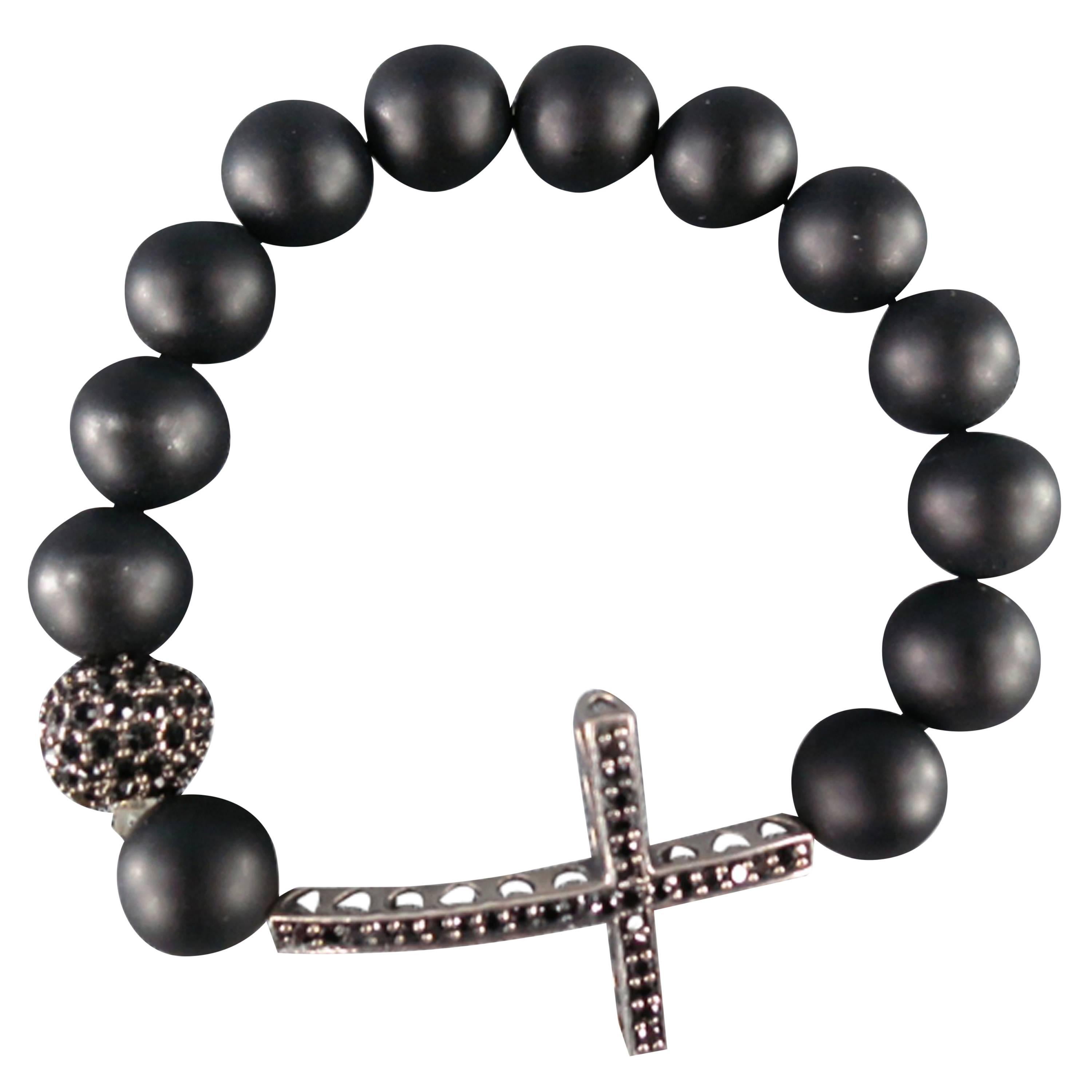 TAI Black Beaded Crystal Cross Bracelet