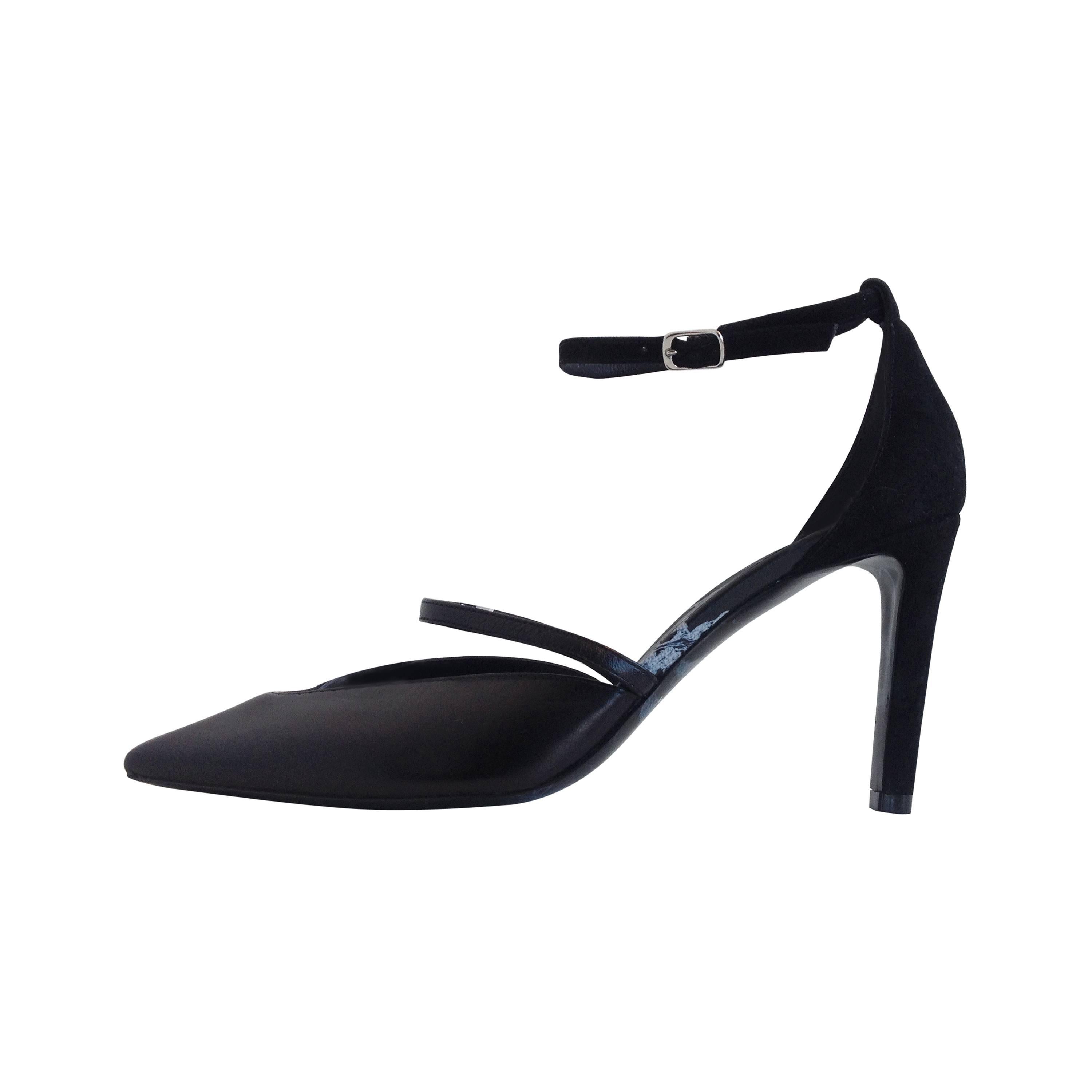 Balenciaga Black Suede and Leather Ankle Strap Heels Size 38 (7.5) For Sale