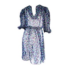 Vintage Casalino Seide 1970er Boho 70er Jahre Kleid Tunika Made In Italy mit Halskette Druck