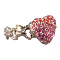 DIOR 6 Silver Pink & Red Crystal Heart Ring