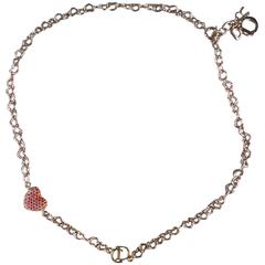 DIOR Chaîne argentée rose & Bracelet à breloques coeur en cristal rouge