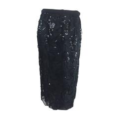 Adolfo black silk organza sequin cut work evening skirt 1960s