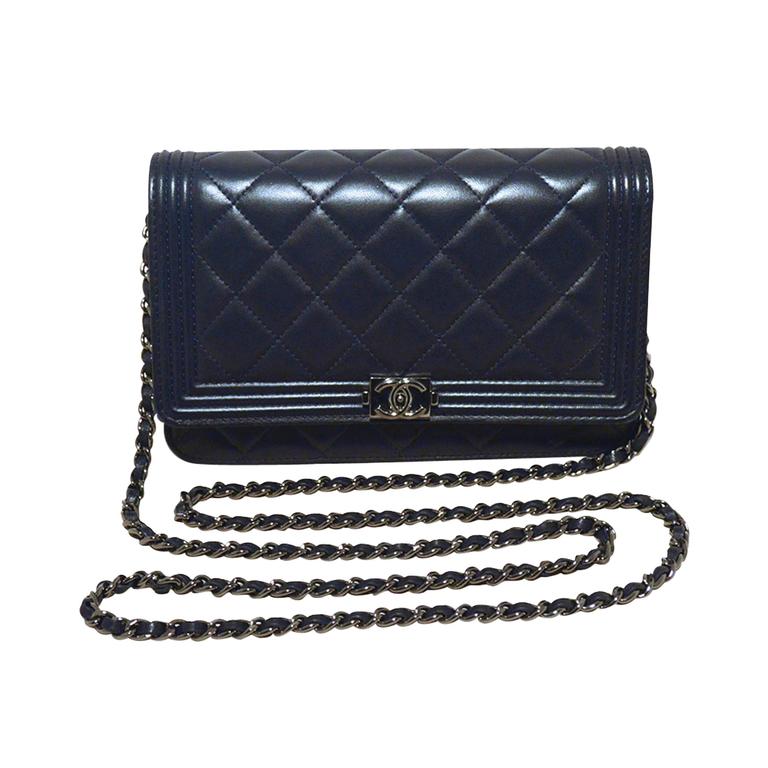 Chanel Classic Navy Blue Boy Bag Woc Wallet On A Chain at 1stDibs