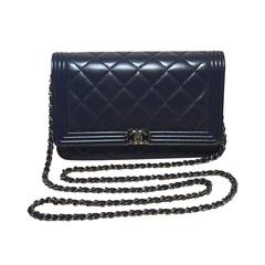 Chanel Classic Navy Blue Boy Bag Woc Wallet On A Chain