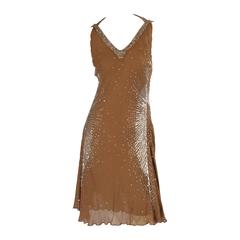 Cavalli Sexy Hand Beaded Silk Halter Dress 10