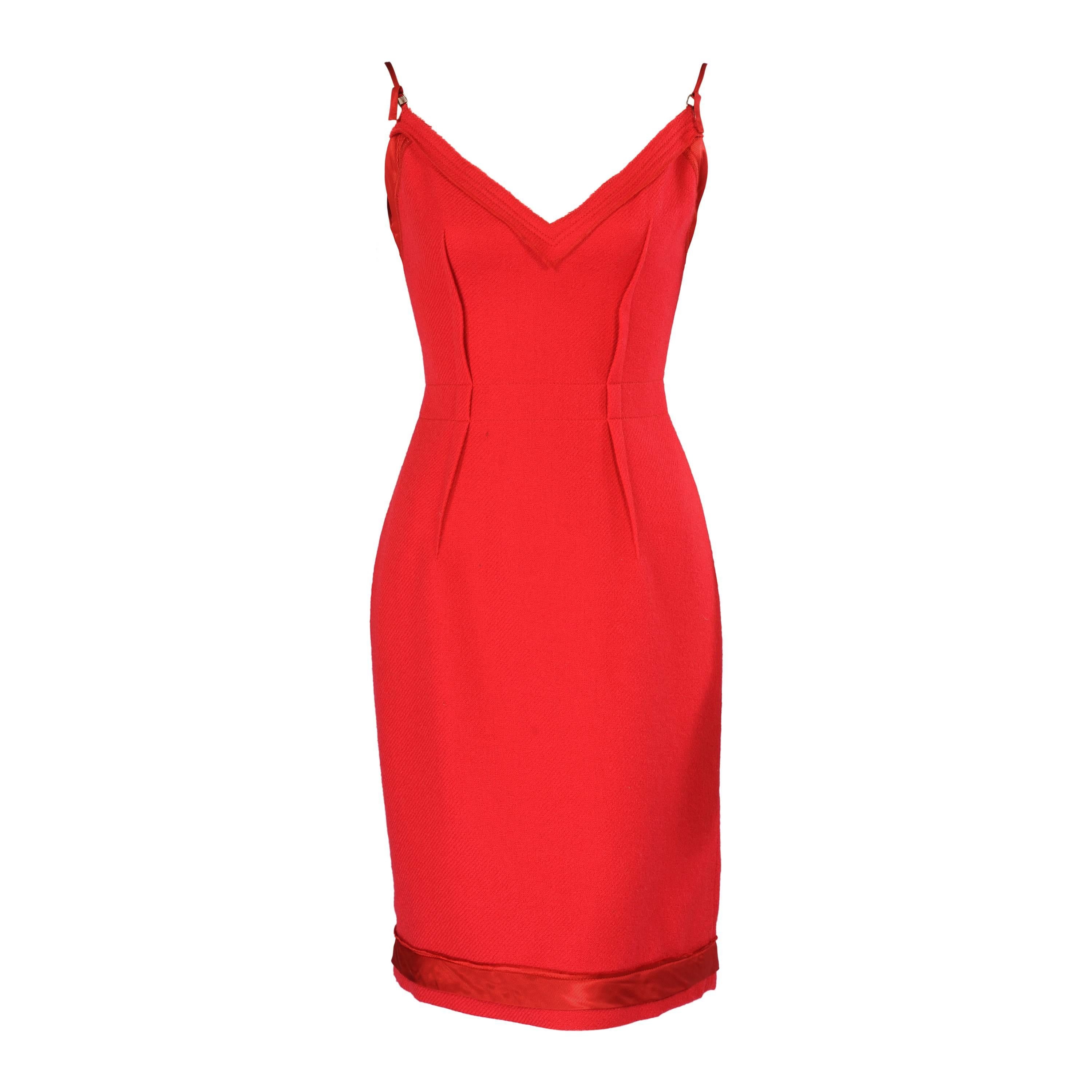 Prada Satin Trimmed Red wool Dress