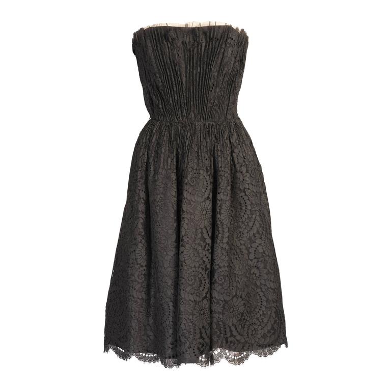 Black Lace Strapless Cocktail Dress
