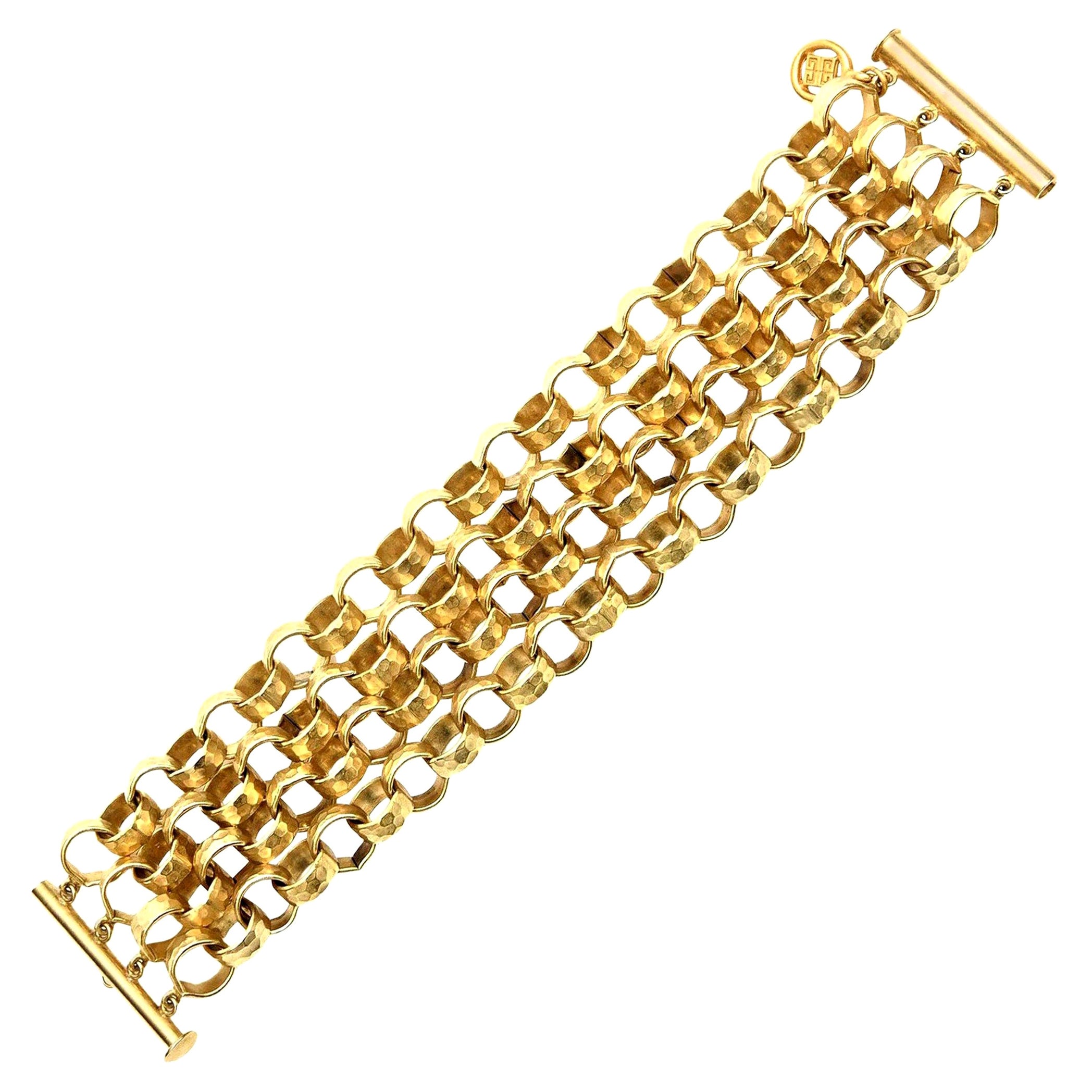Givenchy Bracelet manchette à maillons vintage en métal doré avec chaîne