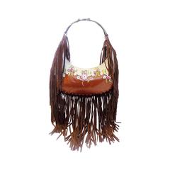 Valentino Leather Lace Beaded/Embroidred Crescent Fringe Serpent Bag