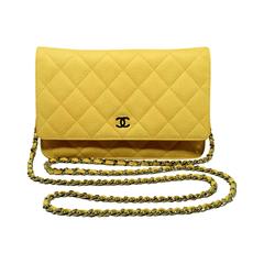 Chanel Mustard Yellow Leather Wallet On A Chain Woc