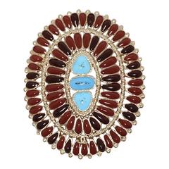 Chanel Turquoise and Burgundy Semi Precious Stone Silver Brooch