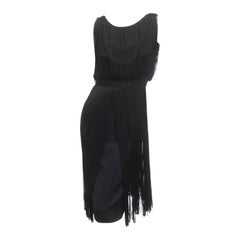 Vintage 1960s Black Fringe Tassel Cocktail Dress