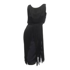 1960s Black Fringe Tassel Cocktail Dress 12