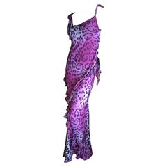 Vintage Christian Dior by John Galliano Bias Cut Leopard Pattern Ruffled Gown