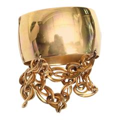 Gold Wash over Sterling Silver Cuff Bracelet with Dangling Link Chain /SALE