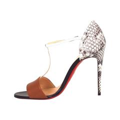 Christian Louboutin Camel Leather Python Strappy Sandals 