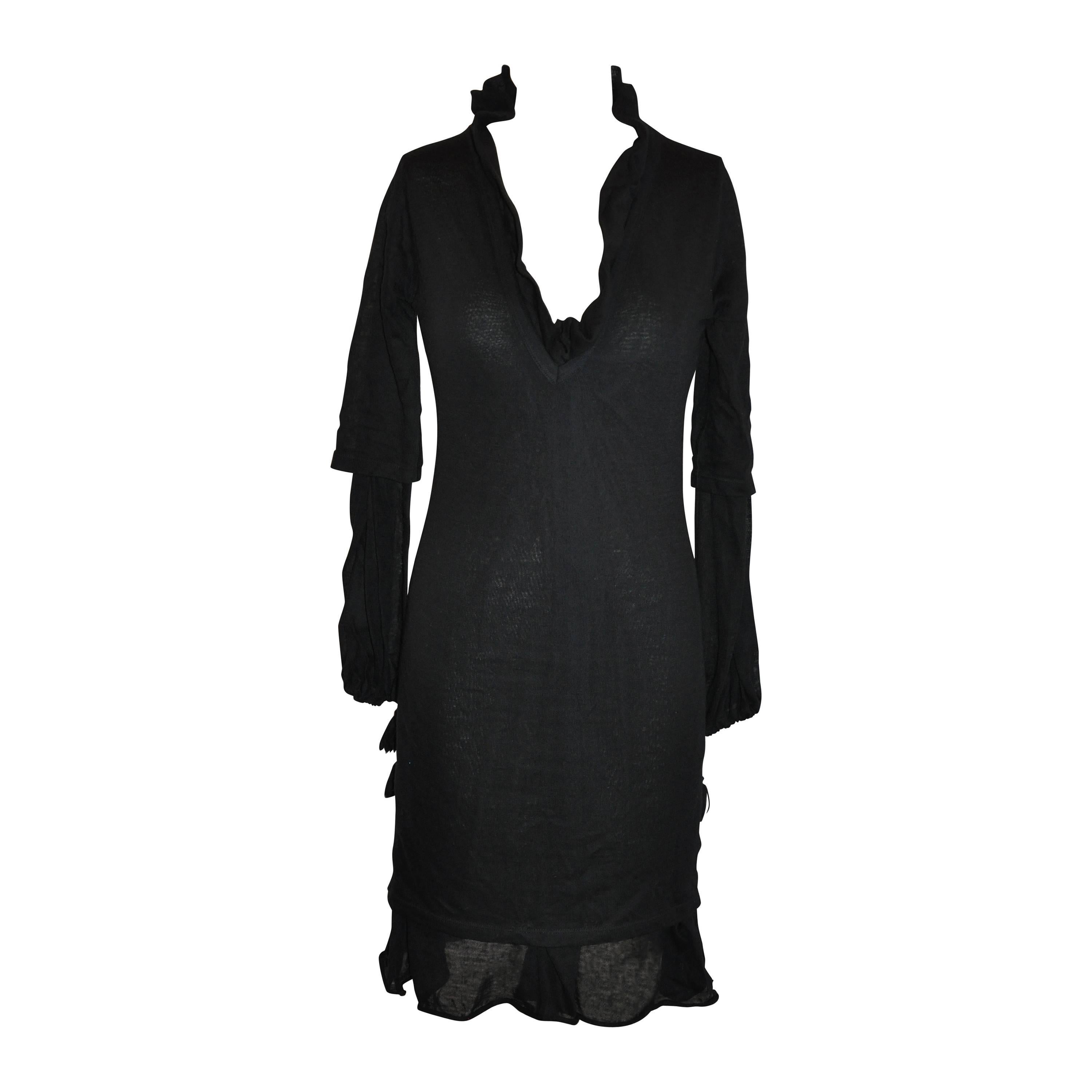 Jean Paul Gaultier Double-Layered Black Wool Jersey Ruffled Dress For Sale