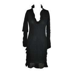 Vintage Jean Paul Gaultier Double-Layered Black Wool Jersey Ruffled Dress
