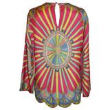 Multi-Color with Scallop Hemline Silk Pullover Top