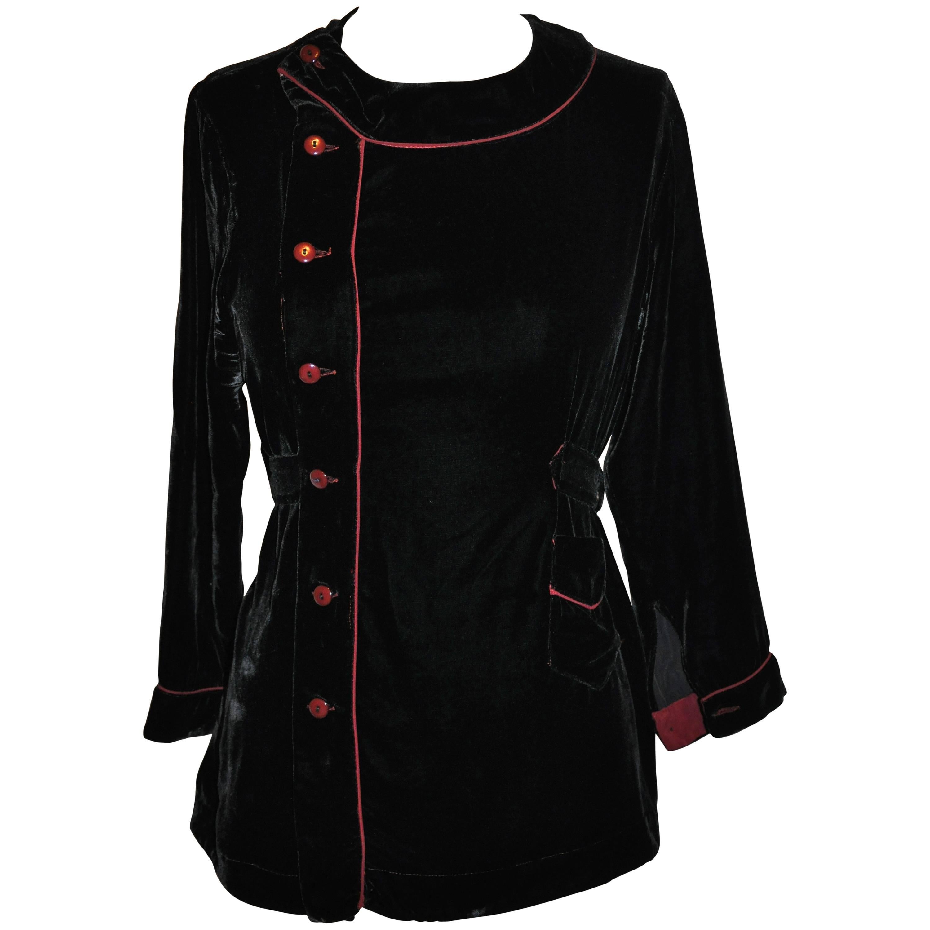 Jean Paul Gaultier Black Velvet with Piping Button Top For Sale
