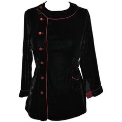 Retro Jean Paul Gaultier Black Velvet with Piping Button Top